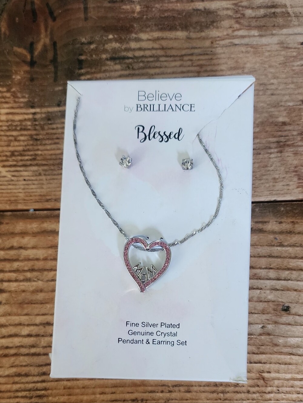 Believe by Brilliance 'Blessed' Silver-Plated Heart Necklace with Pink Accents